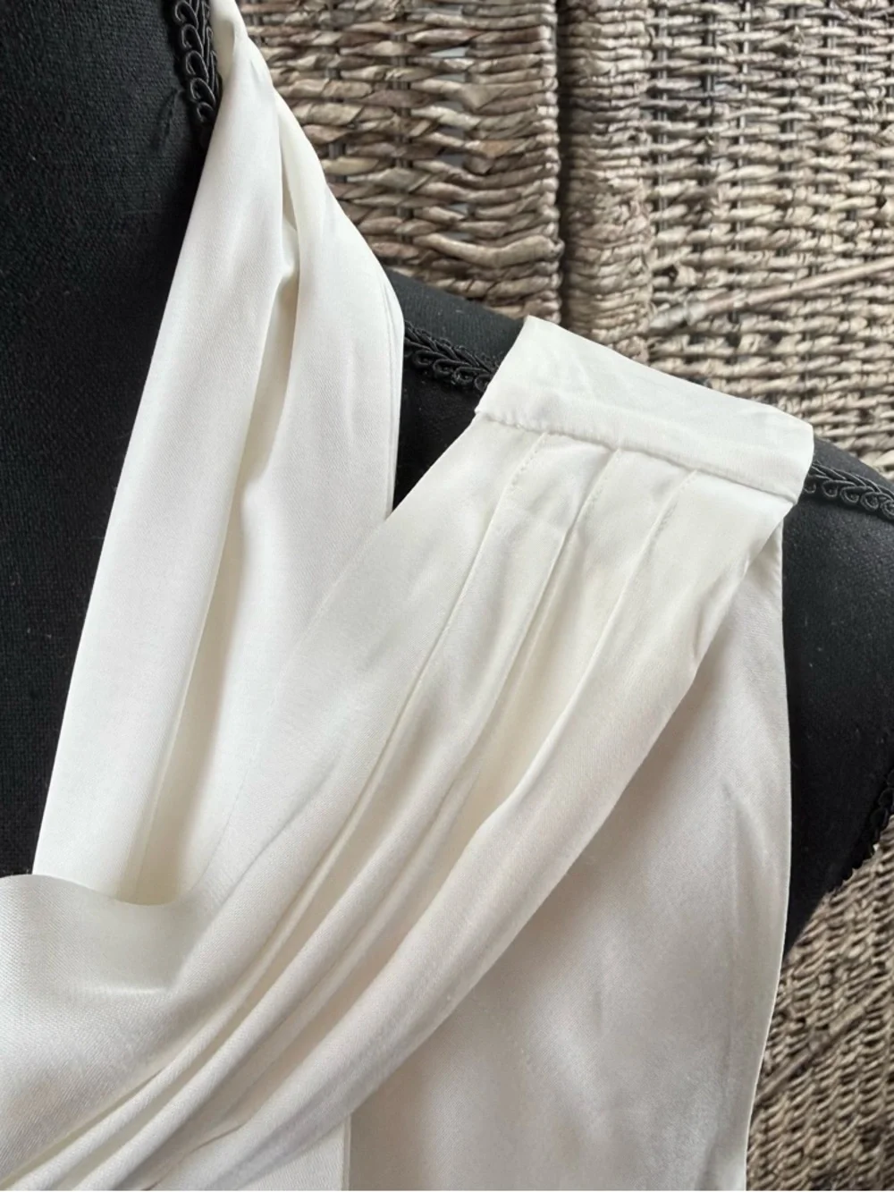 Abercrombie & Fitch One-Shoulder White Fringe-Scarf Cocktail Club Wedding Dress - Picture 5 of 14